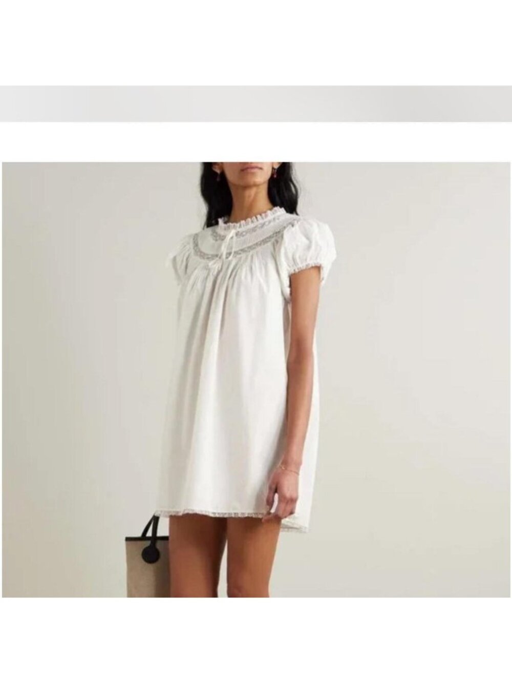 Doen Daphne lace-trimmed pintucked organic cotton-voile mini dress, XS